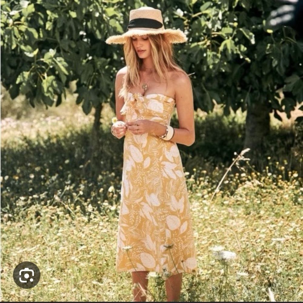 Sezane Robe Beatriz Midi Dress Yellow Floral